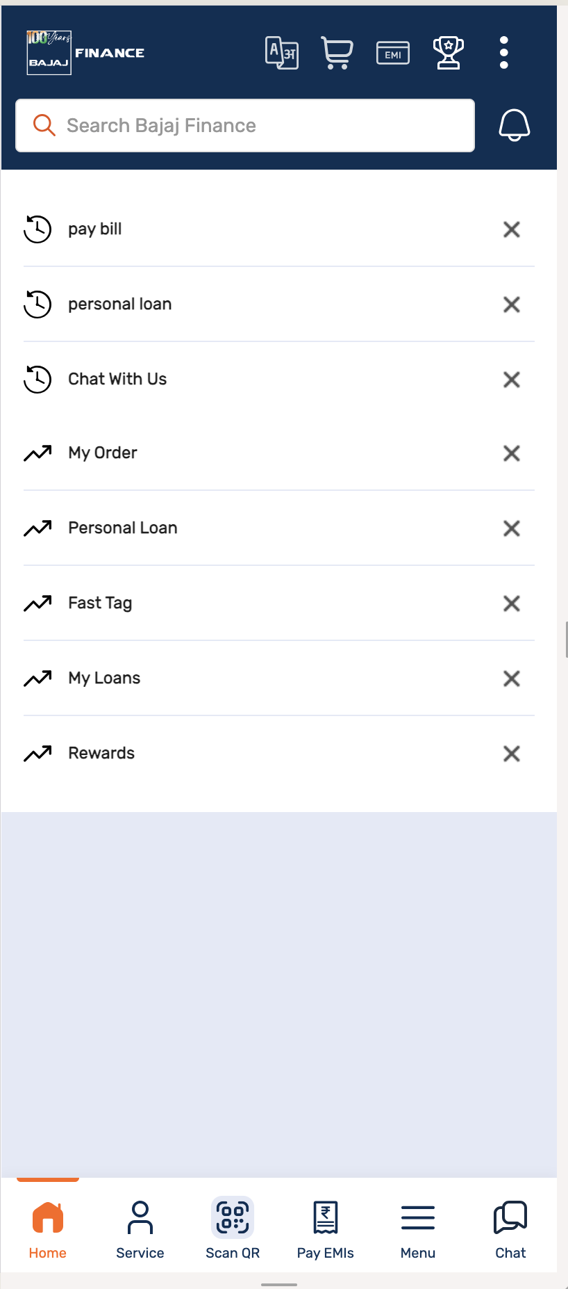 Recent and trending searches